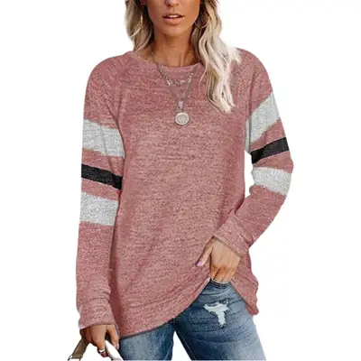 Women Long Sleeve Patchwork T-Shirt Pink Grey Black