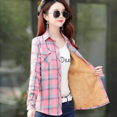 Women's Plaid Fleece Shirt Thick Warm Plus Size