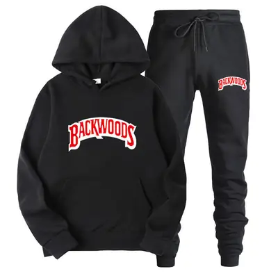 Men Red Backwoods Hoodie & Black Sweatpants Set