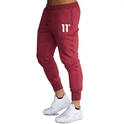 Men's Maroon Slim Fit Sports Pants with 11th Design