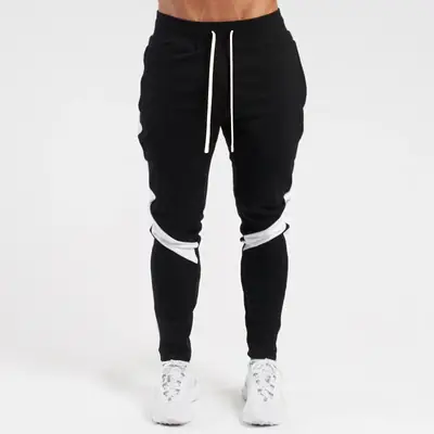 Men's White Slim Fit Fleece Pants with Black Drawstring
