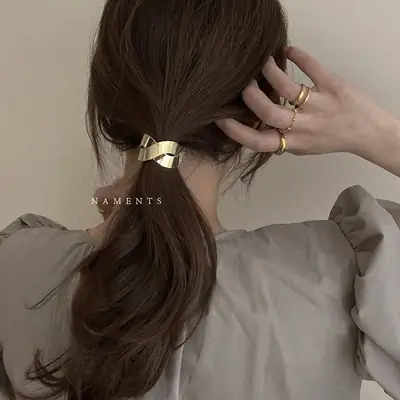 Gold Metal Hair Rope for Women Elegant Hair Tie