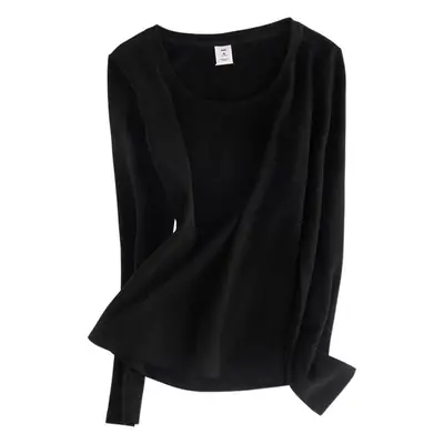 Women Grey Fleece Long Sleeve Shirt Round Neck