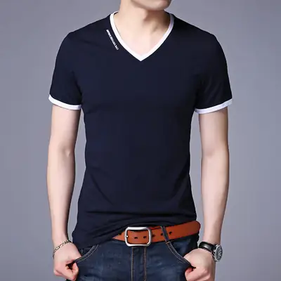 Black V-Neck Short Sleeve T-Shirt for Men