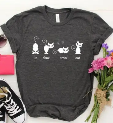 Un Deux Trois Cat Funny T-Shirt Grey