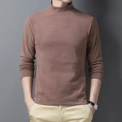 Men's Warm Velvet T-Shirt Brown Slim Fit