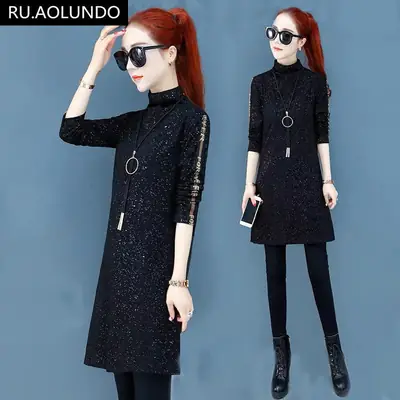 Women Black Sequin Slim Fit T-shirt with Half Collar