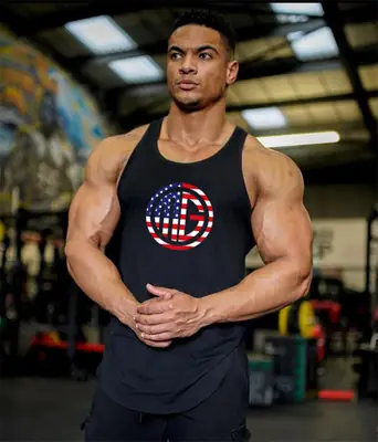 Men's Gray American Flag Muscle Vest Summer