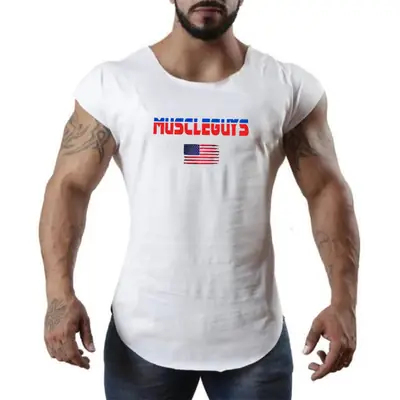 Men's Green Cotton Waistcoat T-Shirt with American Flag Design