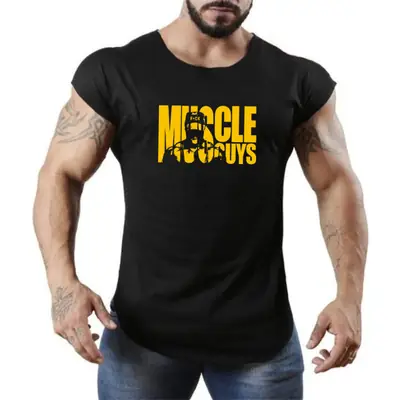 Men Muscle Graphic Vest Green Black Cotton Summer Gym Wear