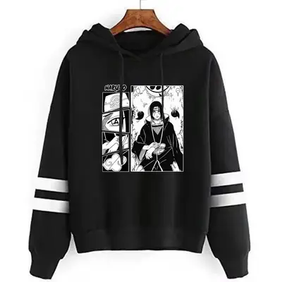 Naruto Graphic Hoodie for Men Grey Parallel Bar Design