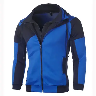 Men Red Black Zip-Up Hoodie Sweatshirt Jacket
