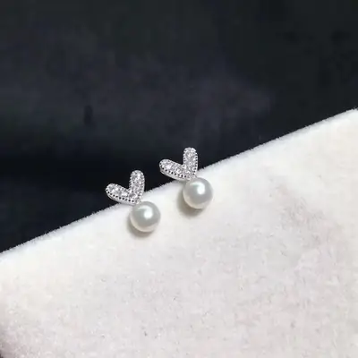 Peach Heart Pearl Earrings for Women S925 Silver