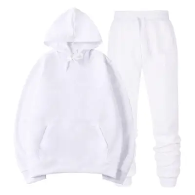 Men White Fleece Lined Jogger Pants Casual Sweatpants