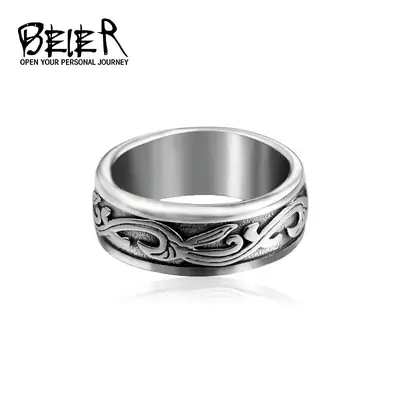Beier New Korean Jewelry Titanium Steel Tang Grass Pattern Ring