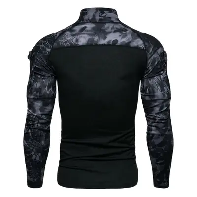 Men's Military Camouflage Long Sleeve T-Shirt Grey Black