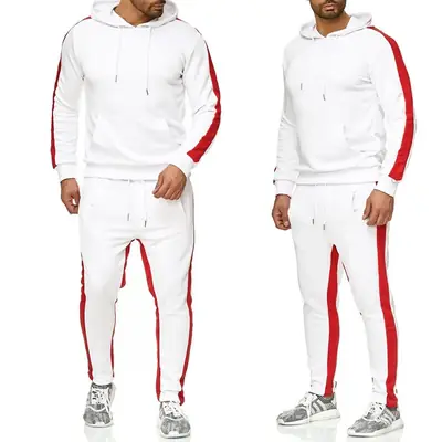 Men Black Red Hoodie Sweatpants Set Casual Sports