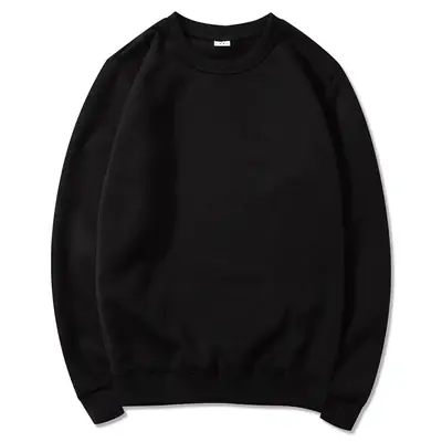 Fleece Lined Black Round Neck Sweatshirt for Men