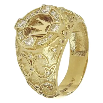18K Gold Plated Crown Ring with Full Diamond Set for Men