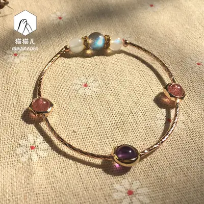 Korean Style Crystal Bracelet for Women Peach Blue Moonstone