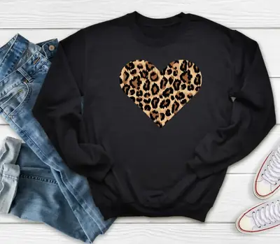Black Leopard Lip Print Crewneck Sweatshirt