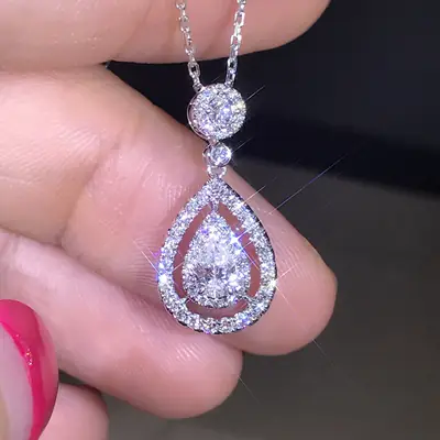 Korean Drop Shaped Zircon Necklace for Women