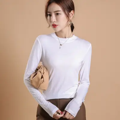 White Long Sleeve High Neck Shirt for Women