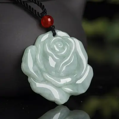 Natural Burma Jade Rose Pendant Ice Green