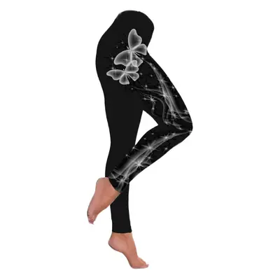 Blue Butterfly Printed High Waist Sports Leggings for Women