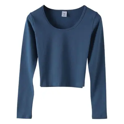 Women's White Slim Fit Long Sleeve Top with Round Neck