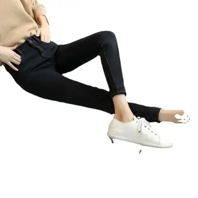 Fleece Lined Thickened Jeans Women Winter 2021 High Waist Elastic Large