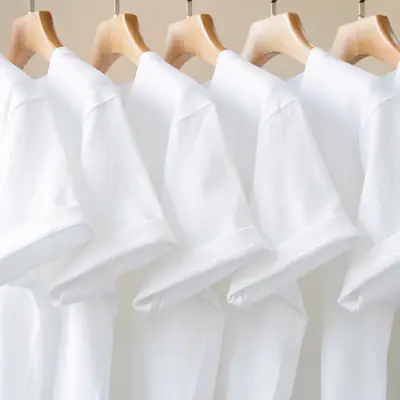 250g Heavy White Pure Cotton Solid T-Shirt Small Neckline