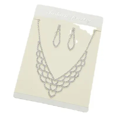 Full Diamond Rhinestone Necklace Earrings Set for Women