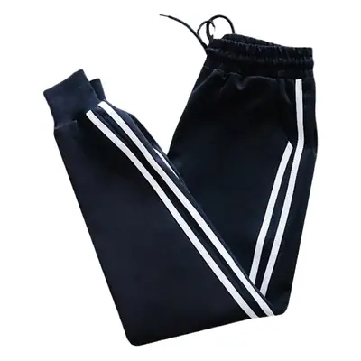 Women's Black Foot-binding Sports Pants with 3-Stripes