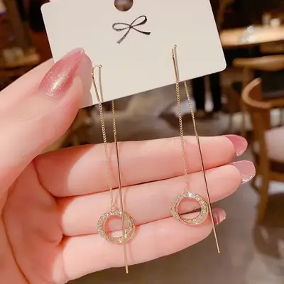 Gold Zircon Tassel Earrings for Women