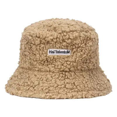 Women Wool Letter Embroidered Fisherman Hat Yellow Small Brim