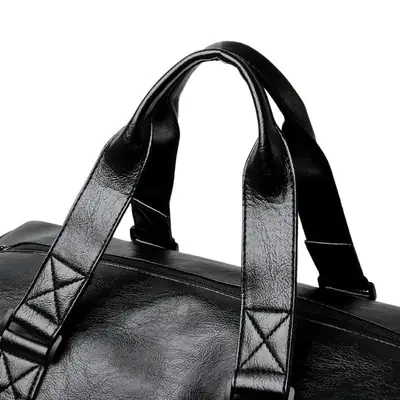 Black Leather Shoulder Bag for Gym Yoga Training