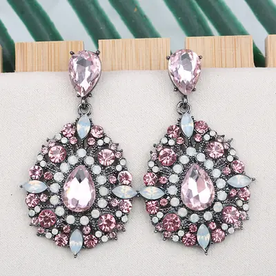 Green Crystal Drop Earrings for Girls Fashion Jewelry