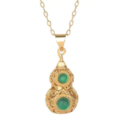 Copper Plated Green Stone Necklace with Gourd Design