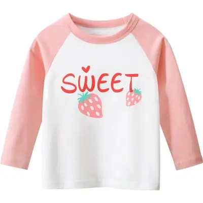 Sweet Strawberry Long Sleeve T-Shirt for Girls Pink White
