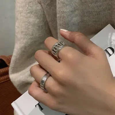 925 Sterling Silver Wide Woven Ring with Vertical Stripe & Twist Design