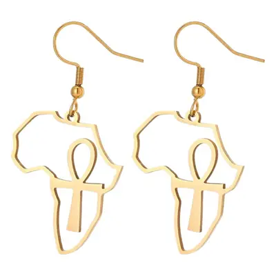 Gold Cross African Map Earrings Stainless Steel 3cm
