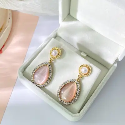 S925 Gold Pearl Water Drop Earrings Set