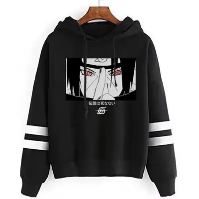 Naruto Graphic Hoodie for Men Black Parallel Bar Design