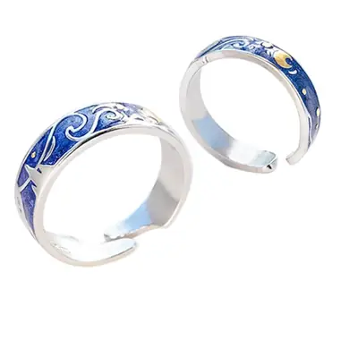 Van Gogh Blue Stone Open Finger Ring Pair