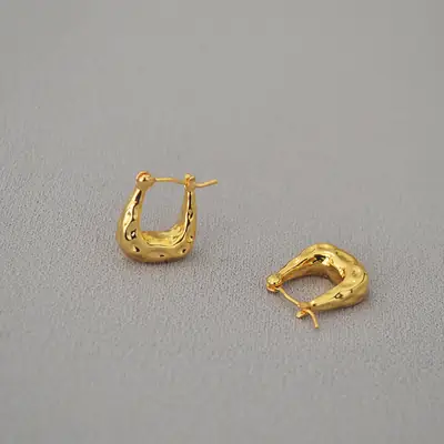 Gold Plated U-Shaped Brass Earrings for Women
