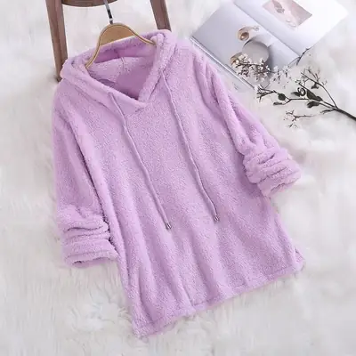 Pink Plush Hooded Pajama Set for Women