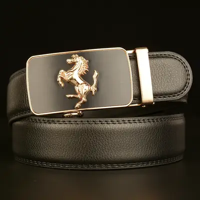 Men's Automatic Buckle Belt Black Cowhide Business Use