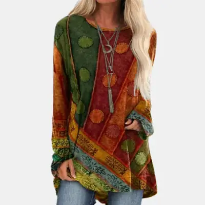 2020 Autumn Printed Loose T-Shirt Women Retro Design