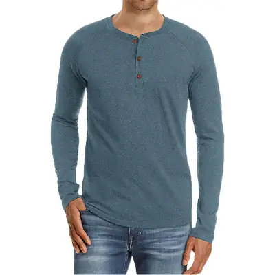 Men's Black Long Sleeve T-Shirt with Button Front